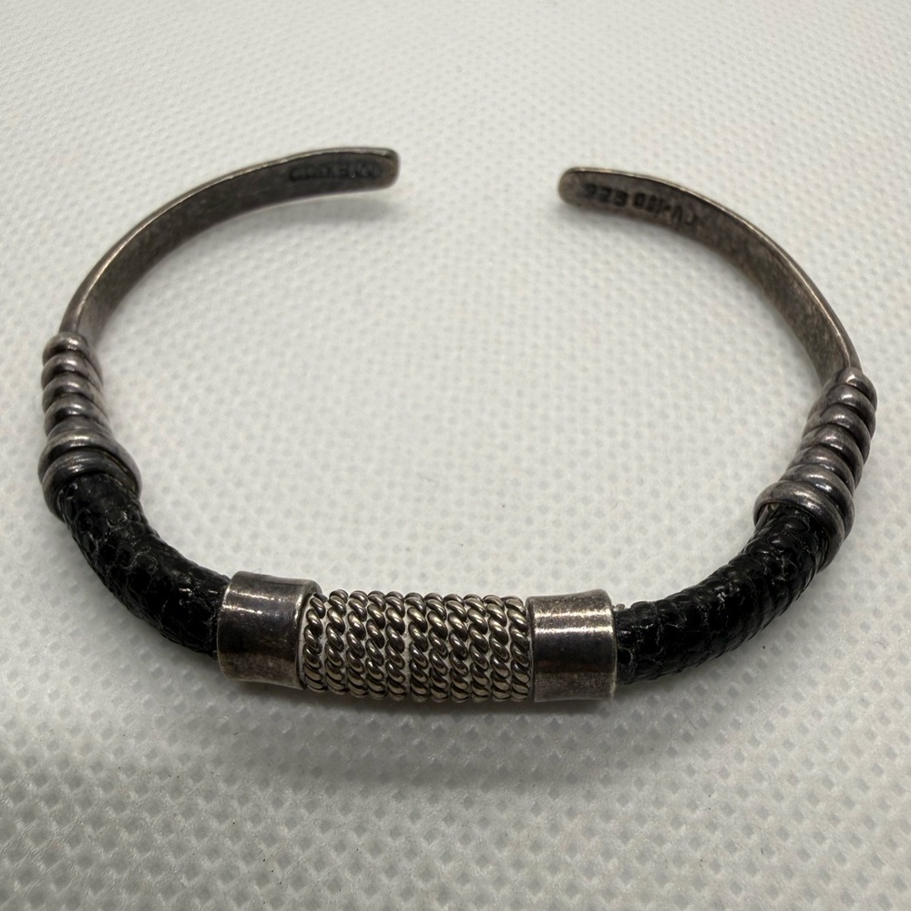 Vintage Taxco Mexico Sterling Silver Leather Cord Bracelet